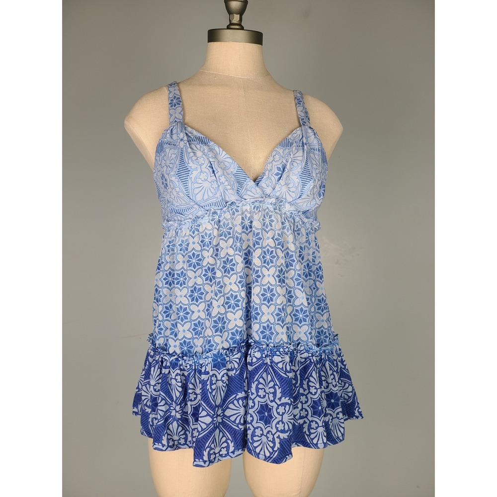 Y2K Language S Babydoll Top Ruffle Blue Floral It Girl Older‎ Sister Euro Summer